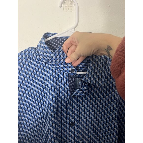 Con.struct Slim Fit Blue Geometric Print Button Up Shirt Size XL 4 Way Stretch - Picture 7 of 16